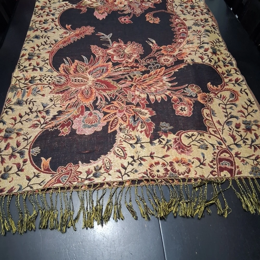 Beautiful Silk Blanket Scarf With Fringe  27